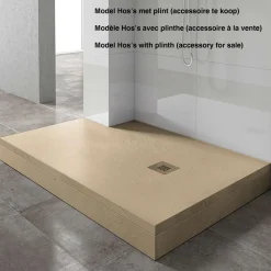 POALGI - Douchebak Extra Plat Antislip - Serie Hos's - Beige - 80x180 Cm - Textuur Leisteen