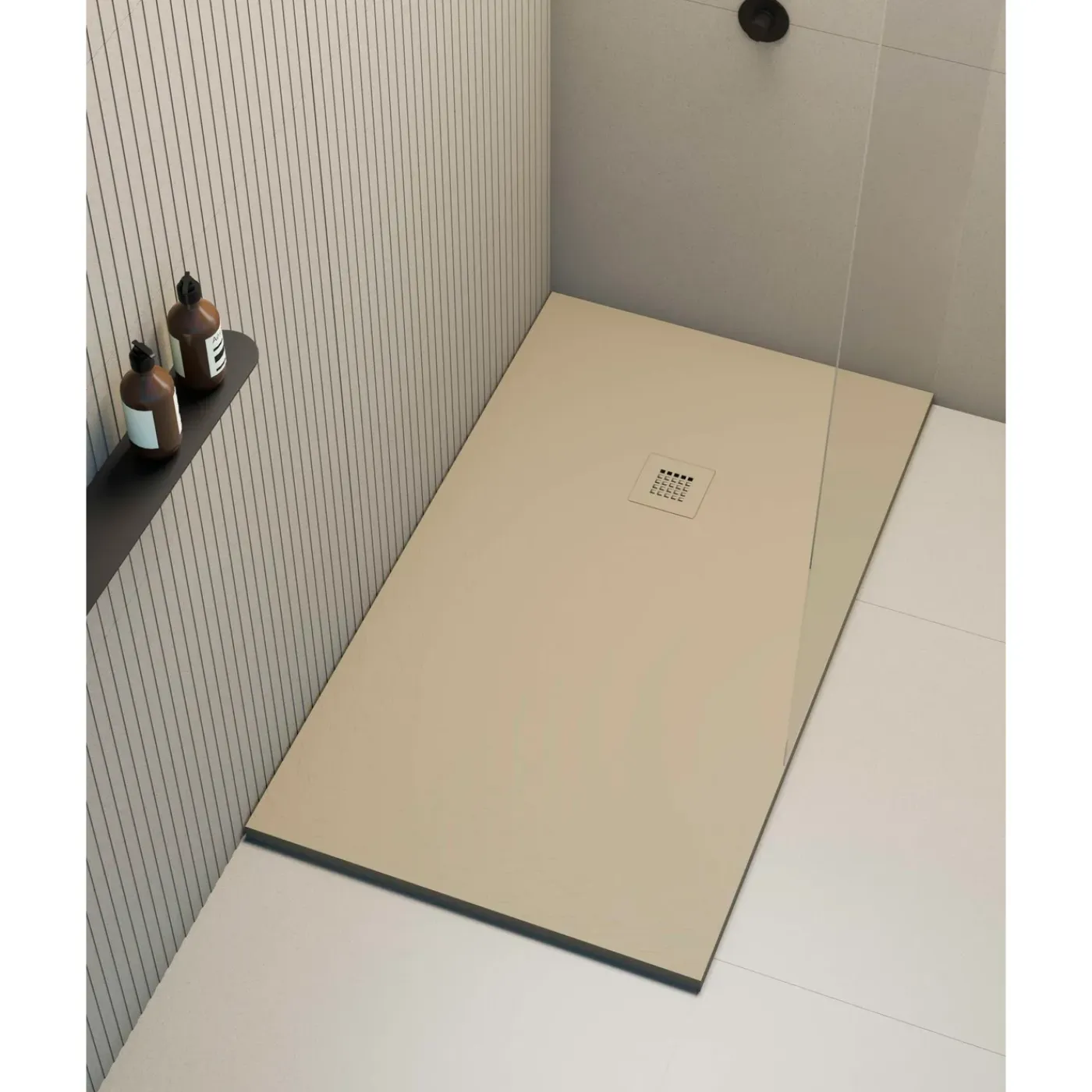 POALGI - Douchebak Extra Plat Antislip - Serie Hos's - Beige - 80x180 Cm - Textuur Leisteen