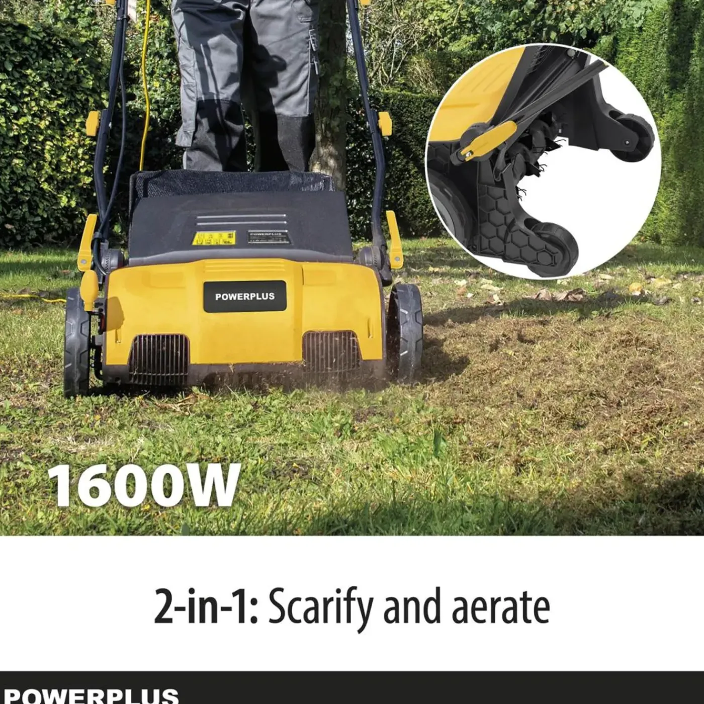 Powerplus Elektrische Verticuteermachine, 1600 W, Snijbreedte 360 Mm, 2-in-1, Tuinmachine