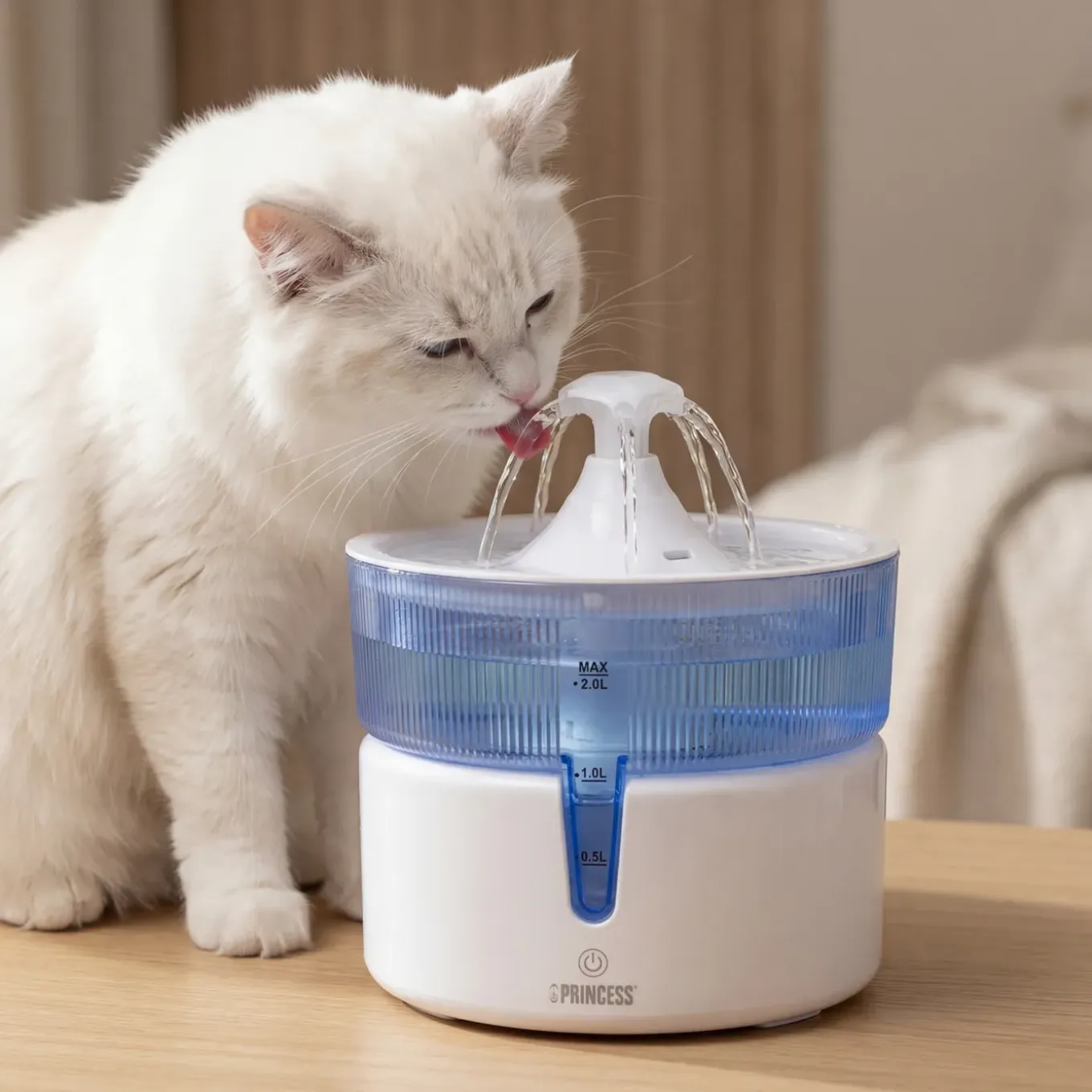 Princess - Drinkfontein 2L - 4-laags Filtratie - Fluisterstil 30 DB - BPA-vrij - 620010