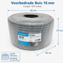 Profile Voorbedrade Flexibele Buis 16 Mm 100 M Grijs Met Vd Draad Voor Binneninstallaties