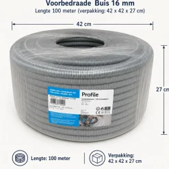 Profile Voorbedrade Flexibele Buis 16 Mm 100 M Grijs Met Vd Draad Voor Binneninstallaties