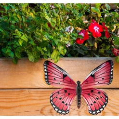 Pro Garden Wanddecoratie Vlinder - Roze - 34 X 28cm - Metaal