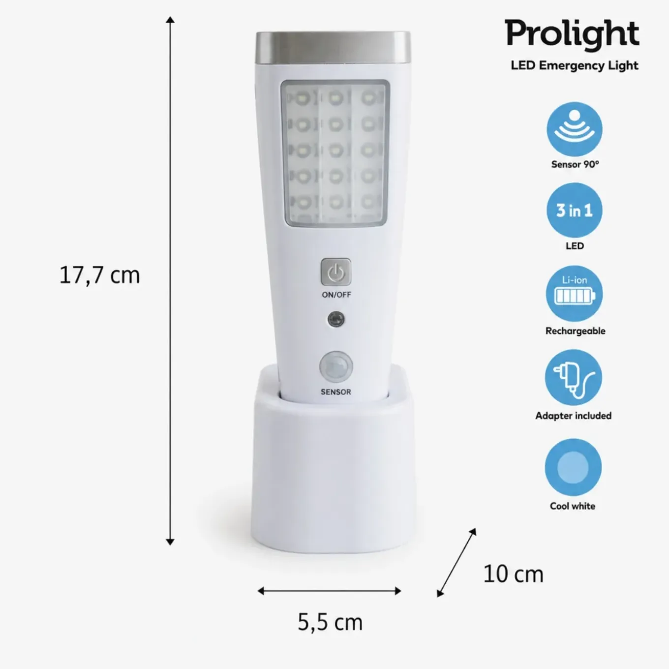 Prolight Led Noodverlichtingslamp 3-in-1 Wit Met Bewegingssensor - 3 M