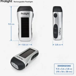 Prolight Zaklamp Oplaadbaar Via Dynamo, Usb En Solar - Grijs