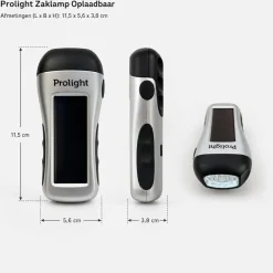 Prolight Zaklamp Oplaadbaar Via Dynamo, Usb En Solar - Grijs