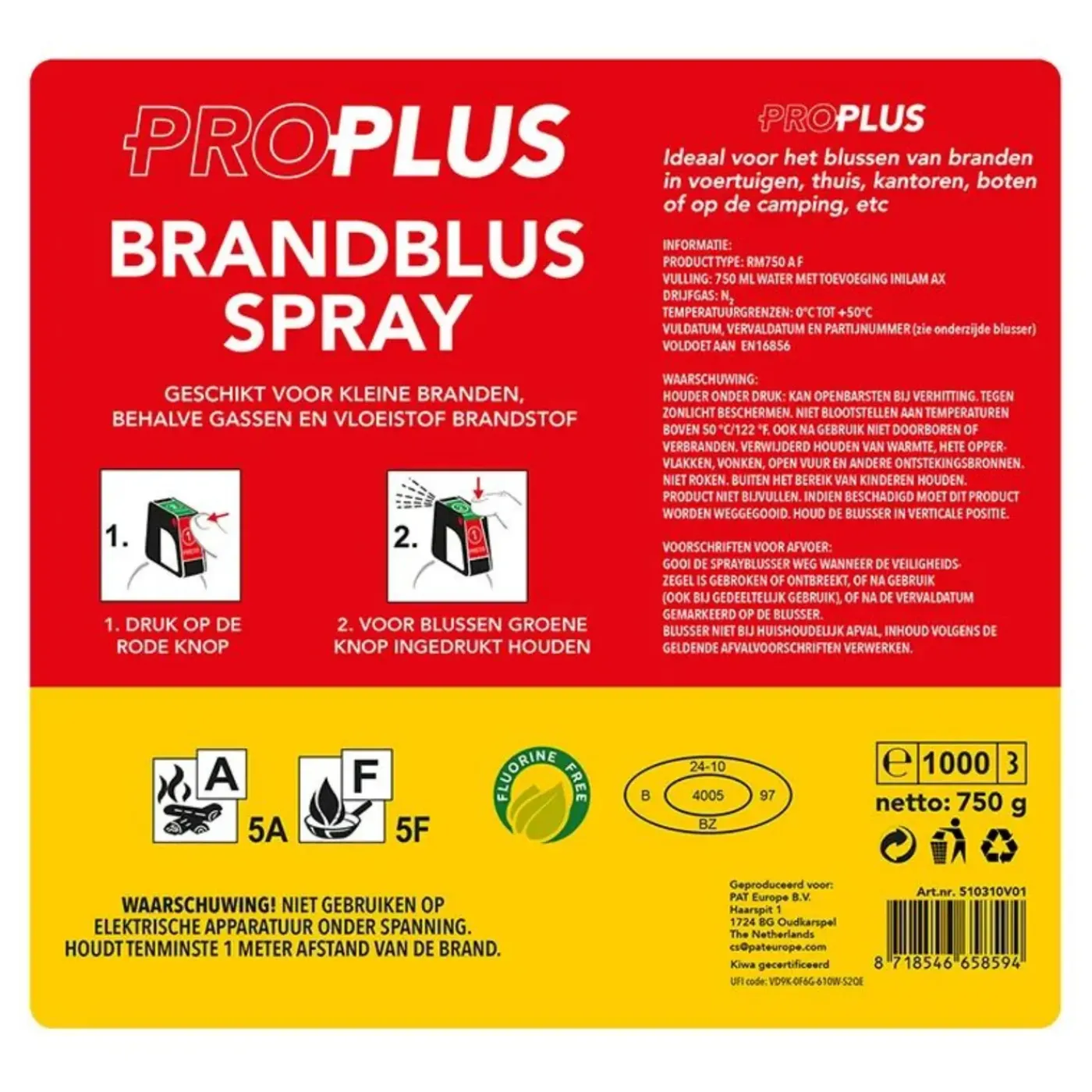 Proplus - Brandblusser - Rood - 750 Ml - 2 Stuks - Spuitblusser