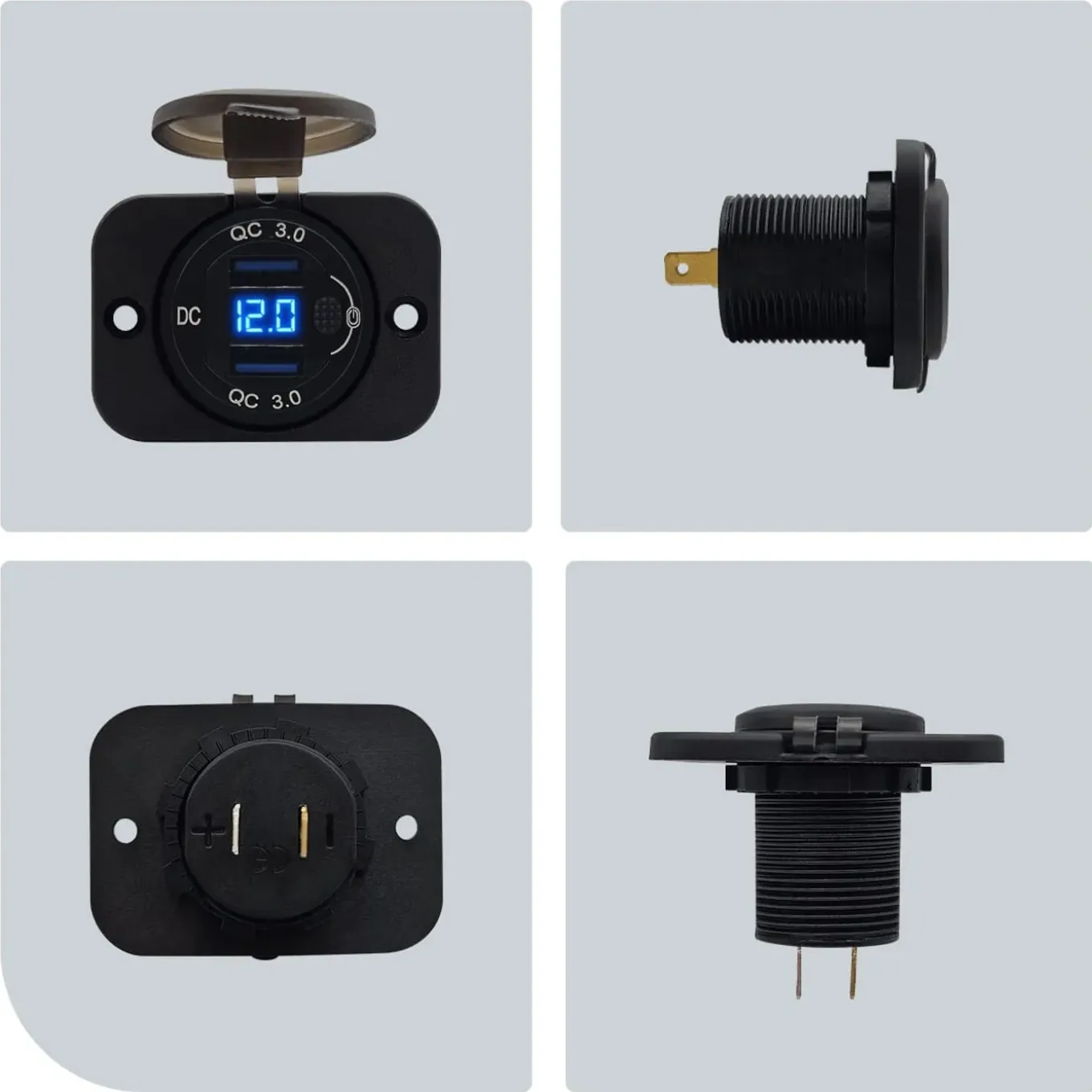 Proride - Usb Autolader - 2 Poorten - Qc3.0 18w - Voltmeter - Schakelaar - 12v - Ip54