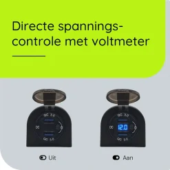 ProRide - Usb Autolader - 2 Poorten - Qc3.0 18w - Voltmeter - Schakelaar - 12v - Ip54