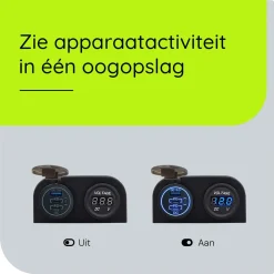 ProRide - Usb/usb-c Snellader - 3 Poorten - Qc3.0 18w - Voltmeter - Schakelaar - 12v