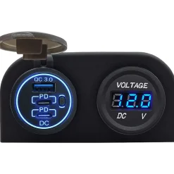 ProRide - Usb/usb-c Snellader - 3 Poorten - Qc3.0 18w - Voltmeter - Schakelaar - 12v
