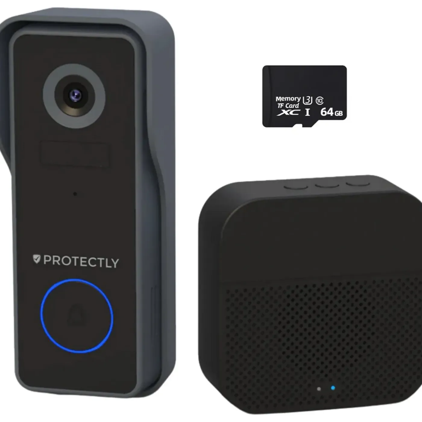 Protectly Deurbel 2k Video - Camera Draadloos - Gong - 64gb Sd