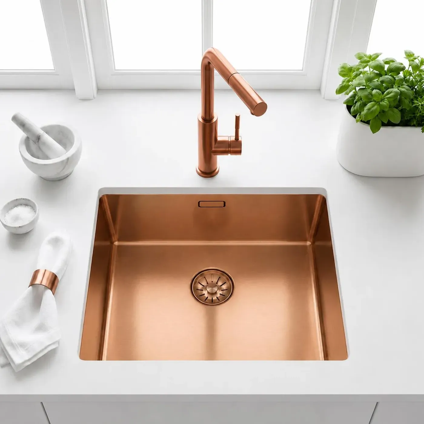 Pure.Sink Comfort Pvd Rosé Koper Spoelbak 50x40 Cm 10mm Radius Onderbouw, Vlakbouw En Opbouw