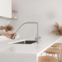 Pure.sink Elite Steel Clear-s Pvd Koper 3-weg Keukenkraan Met Uittrekbare Uitloop En Gefilterd Water