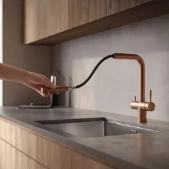 Pure.sink Elite Steel Clear-s Pvd Koper 3-weg Keukenkraan Met Uittrekbare Uitloop En Gefilterd Water