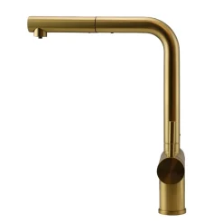 Pure.Sink Elite Steel Clear-s Pvd Geborsteld Goud 3-weg Keukenkraan Met Uittrekbare Uitloop En