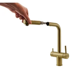 Pure.Sink Elite Steel Clear-s Pvd Geborsteld Goud 3-weg Keukenkraan Met Uittrekbare Uitloop En