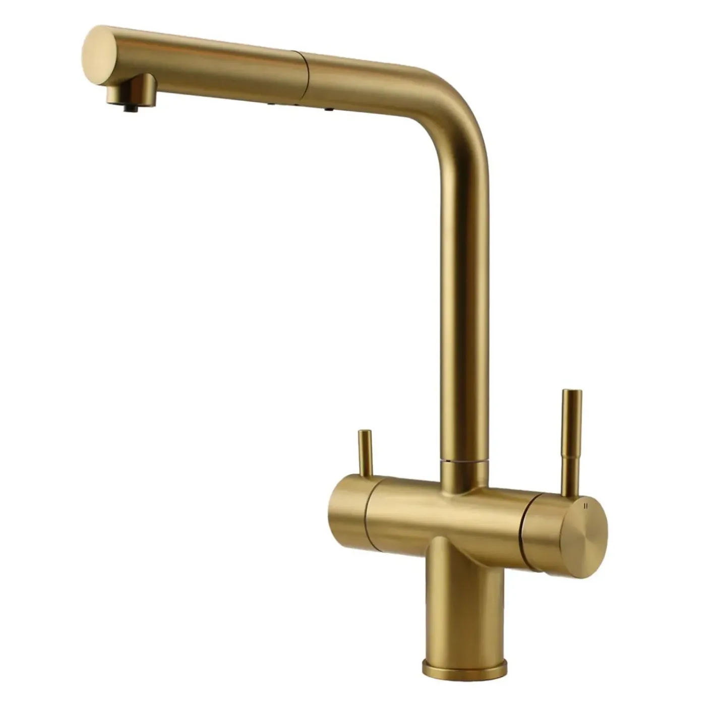 Pure.Sink Elite Steel Clear-s Pvd Geborsteld Goud 3-weg Keukenkraan Met Uittrekbare Uitloop En