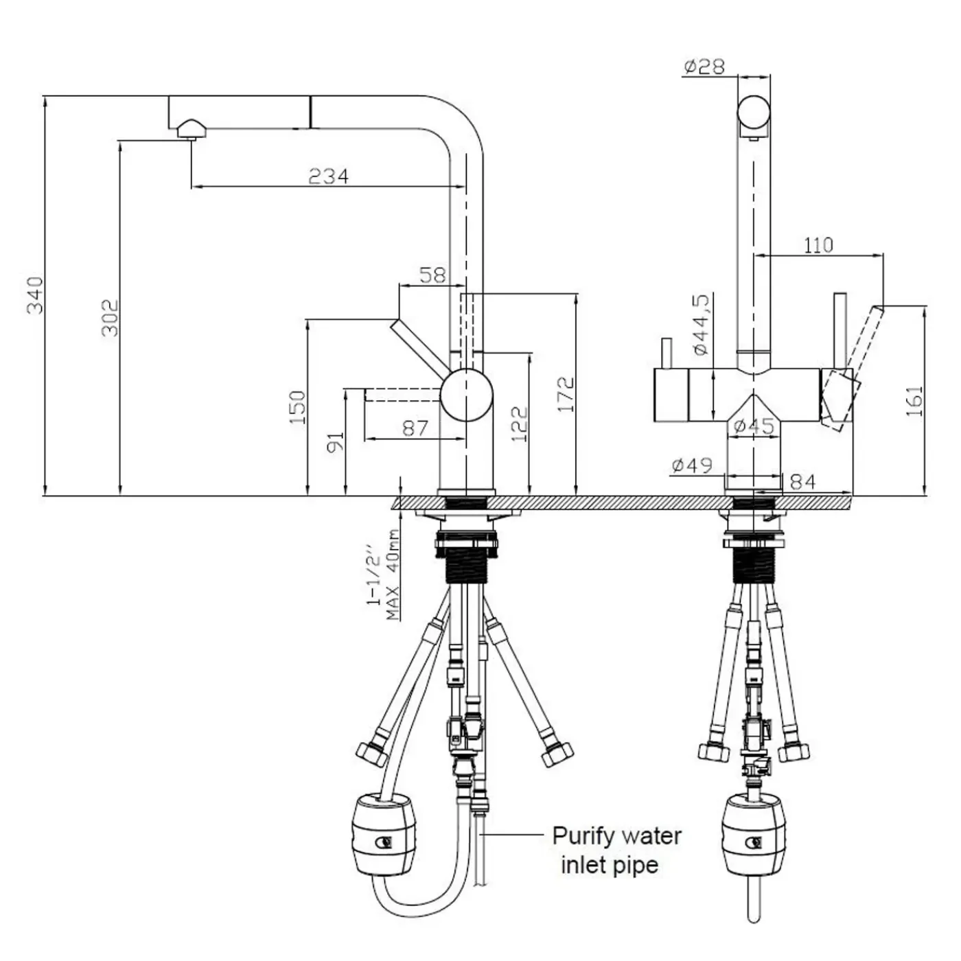 Pure.Sink Elite Steel Clear-s Pvd Gun Metal 3-weg Keukenkraan Met Uittrekbare Uitloop En Gefilterd