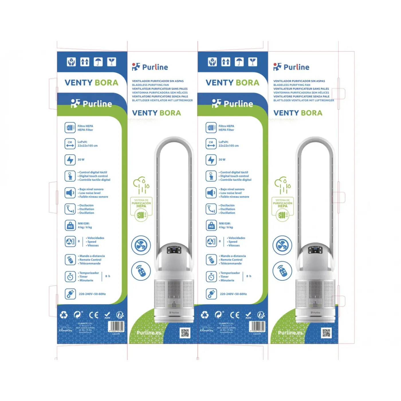 PURLINE Bladloze Zuiveringsventilator Met Oscillatie En 8 Snelheden