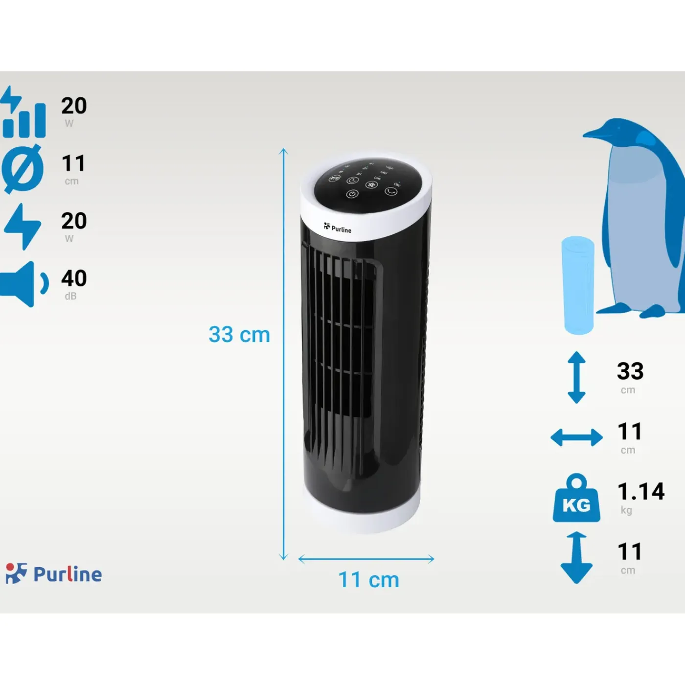PURLINE Compacte Tafelmodel Torenventilator