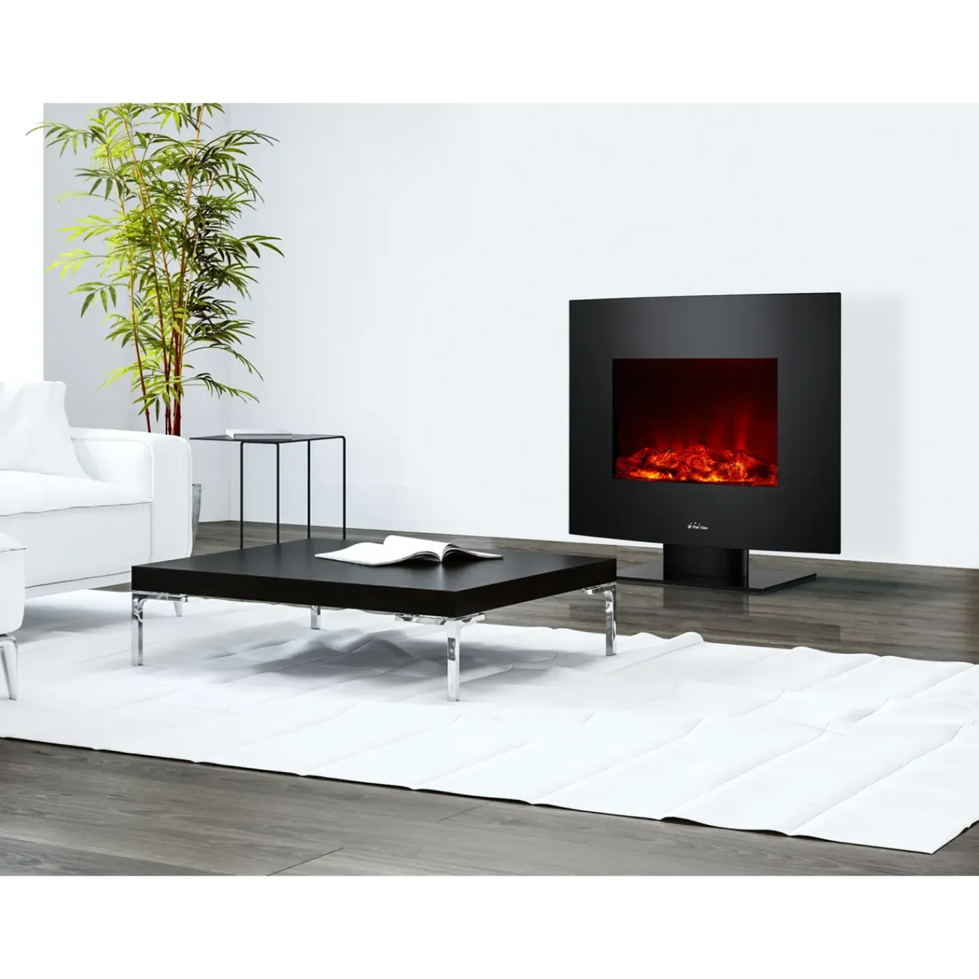 PURLINE Elektrische Haard- 2000w- Zwart Gehard Glas- Met Voet En Afstandsbediening