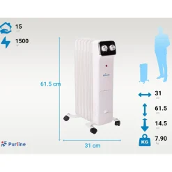 Purline Oliekoeler In Wit Met Bevochtigingsreservoir 1500 W