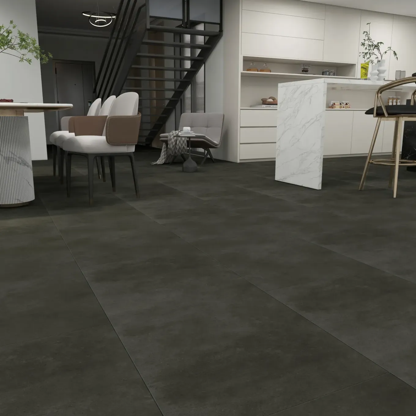 PVC Vloertegel XXL Solid Dark Concrete - 4-zijdige V-groef - 6,5+2mm - 2,977m²