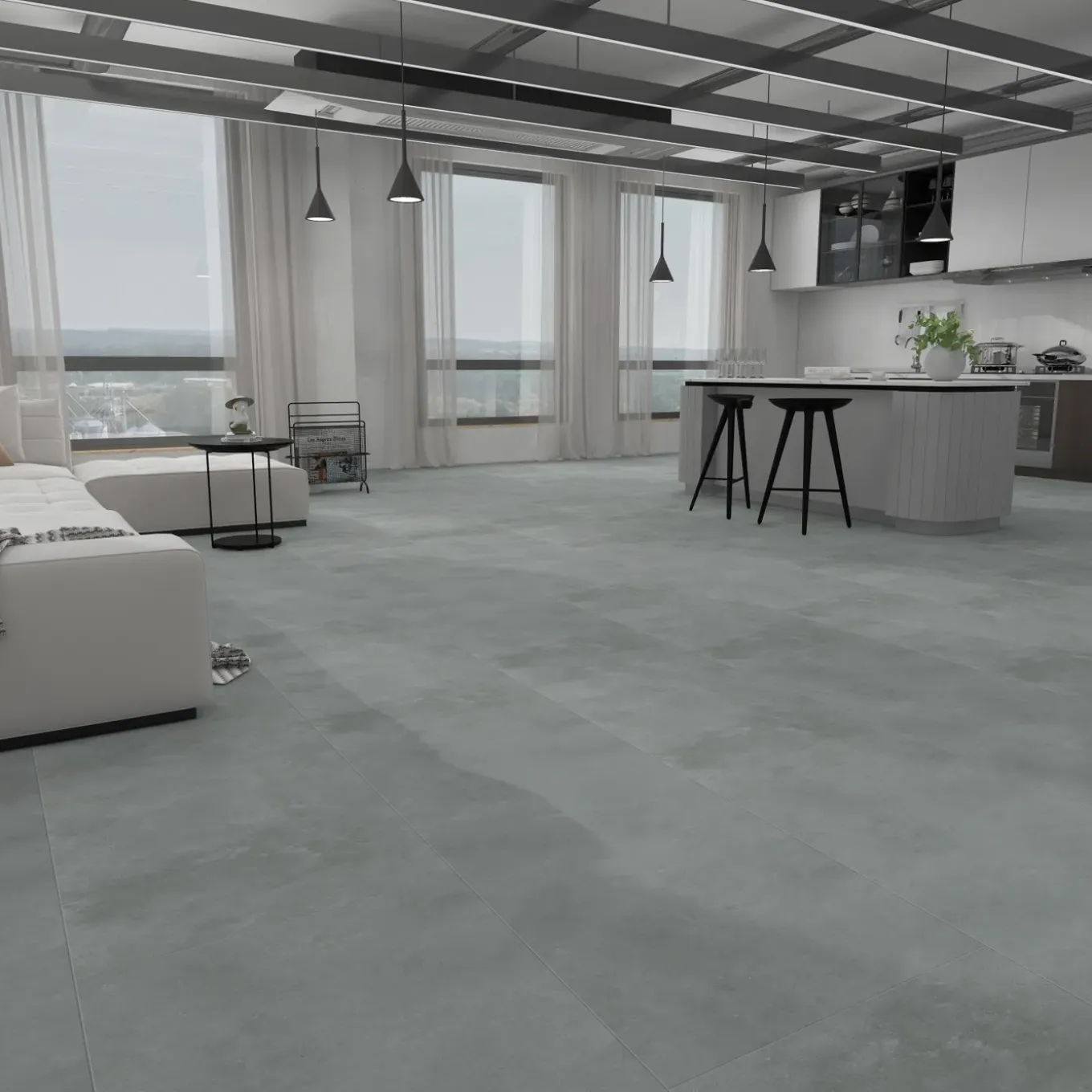 PVC Vloertegel XXL Solid Rock Grey Concrete - 4-zijdige V-groef - 2,977m²