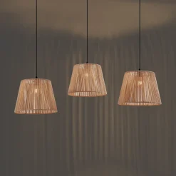 Qazqa Buiten Hanglamp Zwart Met Beige Kappen Van Touw 3-lichts Ip44 - Cava Jayla