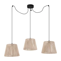 Qazqa Buiten Hanglamp Zwart Met Beige Kappen Van Touw 3-lichts Ip44 - Cava Jayla