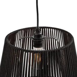 Qazqa Buiten Hanglamp Zwart Met Zwarte Kap Van Touw 3-lichts Ip44 - Cava Jayla