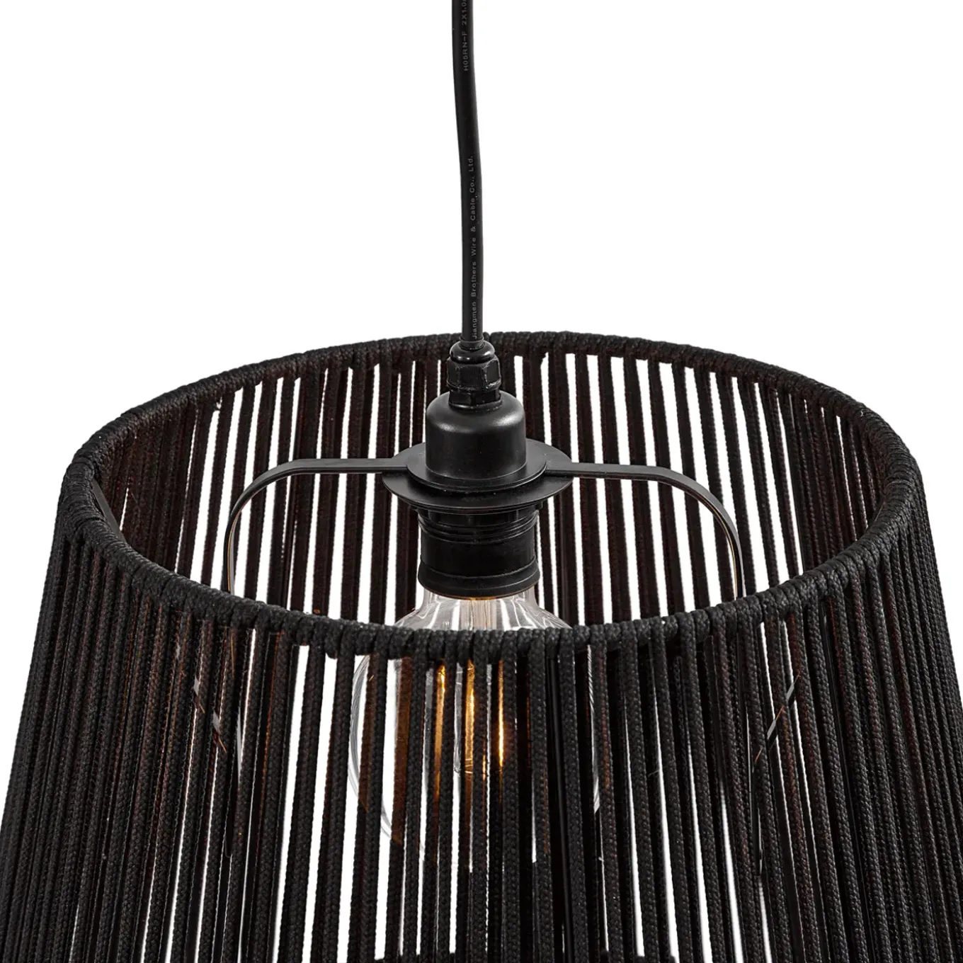 Qazqa Buiten Hanglamp Zwart Met Zwarte Kap Van Touw 3-lichts Ip44 - Cava Jayla