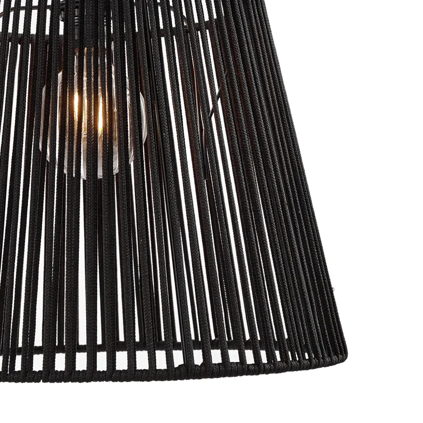 Qazqa Buiten Hanglamp Zwart Met Zwarte Kap Van Touw 3-lichts Ip44 - Cava Jayla