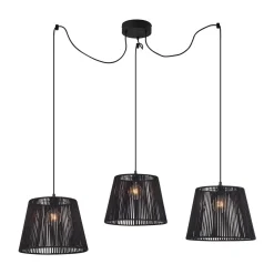 Qazqa Buiten Hanglamp Zwart Met Zwarte Kap Van Touw 3-lichts Ip44 - Cava Jayla