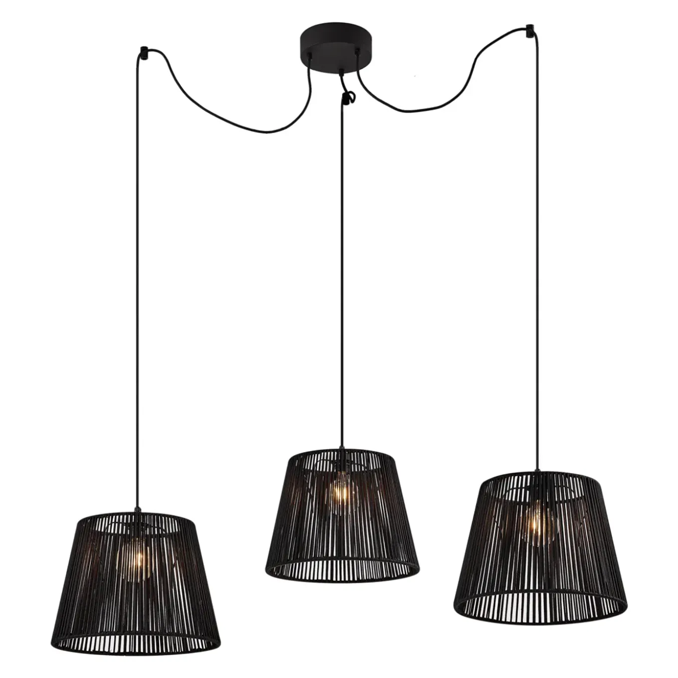 Qazqa Buiten Hanglamp Zwart Met Zwarte Kap Van Touw 3-lichts Ip44 - Cava Jayla