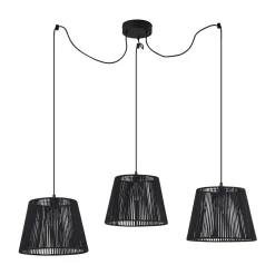 Qazqa Buiten Hanglamp Zwart Met Zwarte Kap Van Touw 3-lichts Ip44 - Cava Jayla