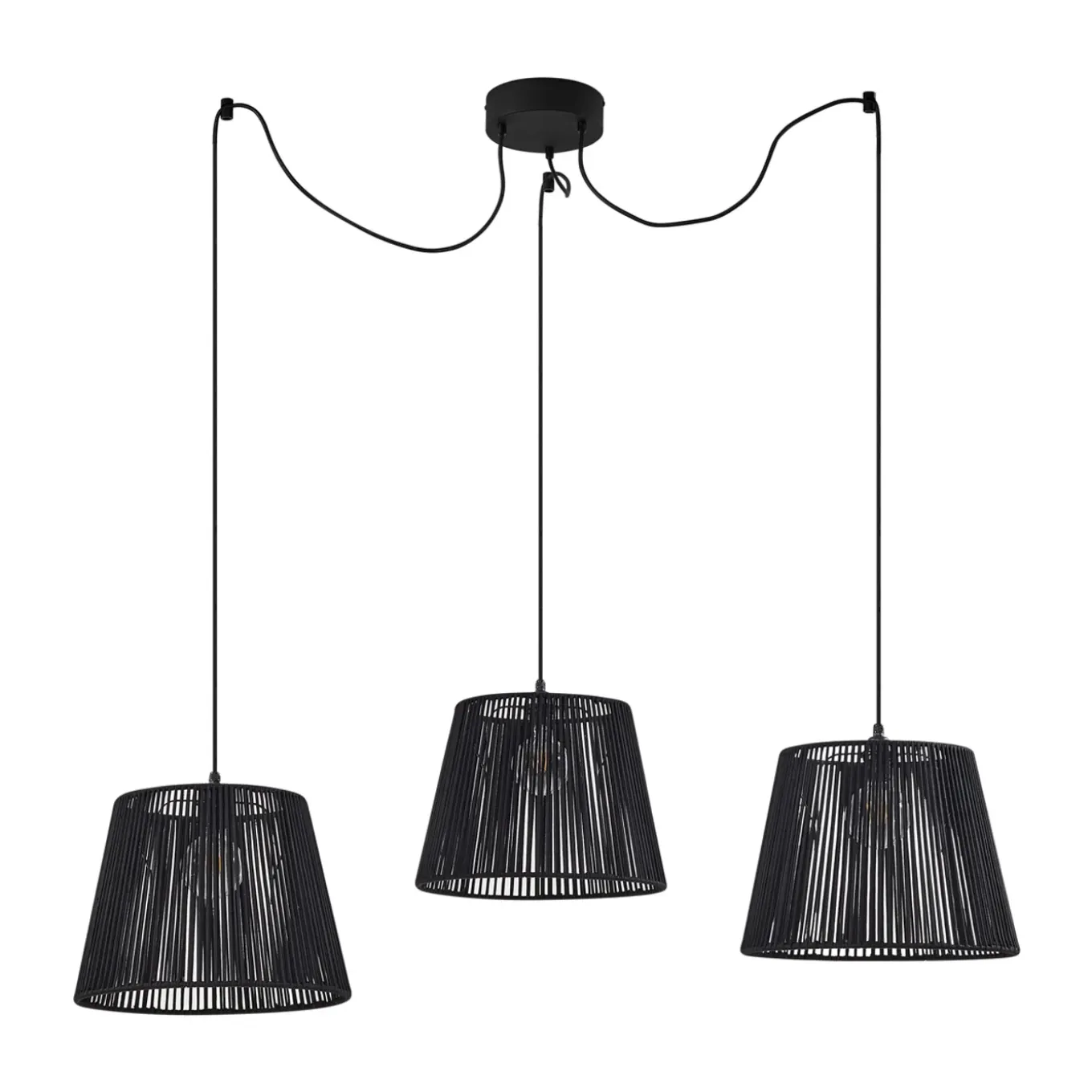Qazqa Buiten Hanglamp Zwart Met Zwarte Kap Van Touw 3-lichts Ip44 - Cava Jayla