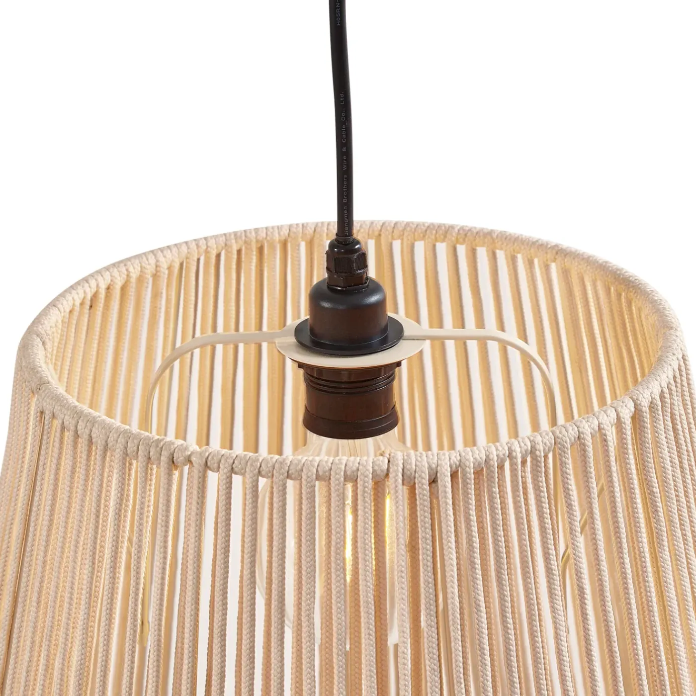 QAZQA Buiten Hanglamp Zwart Met Beige Kap Van Touw Ip44 - Cava Jayla