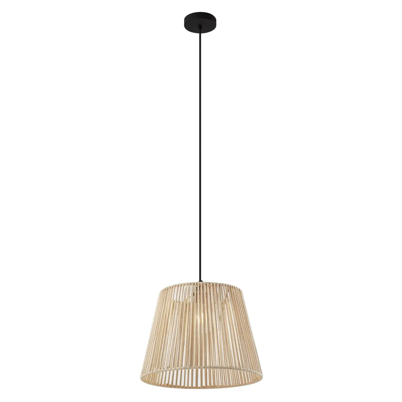QAZQA Buiten Hanglamp Zwart Met Beige Kap Van Touw Ip44 - Cava Jayla