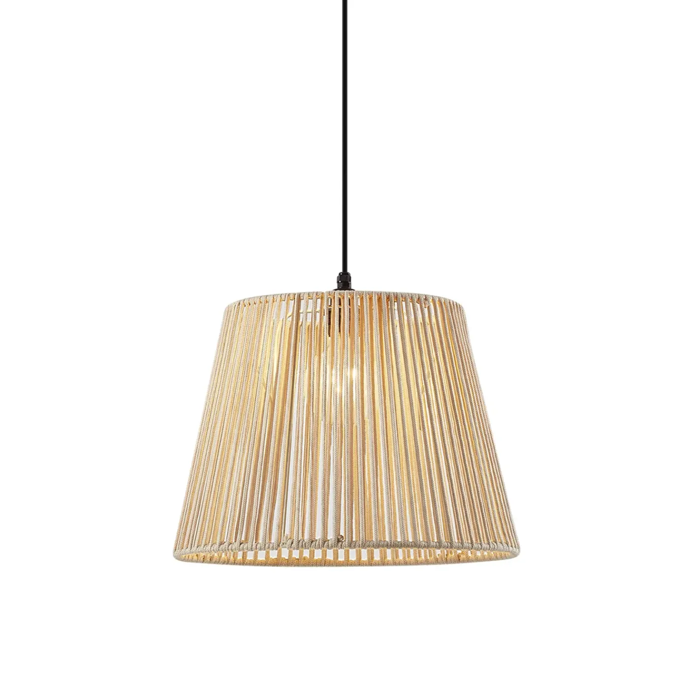 QAZQA Buiten Hanglamp Zwart Met Beige Kap Van Touw Ip44 - Cava Jayla