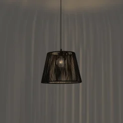 QAZQA Buiten Hanglamp Zwart Met Zwarte Kap Van Touw Ip44 - Cava Jayla