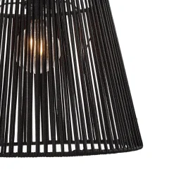 QAZQA Buiten Hanglamp Zwart Met Zwarte Kap Van Touw Ip44 - Cava Jayla