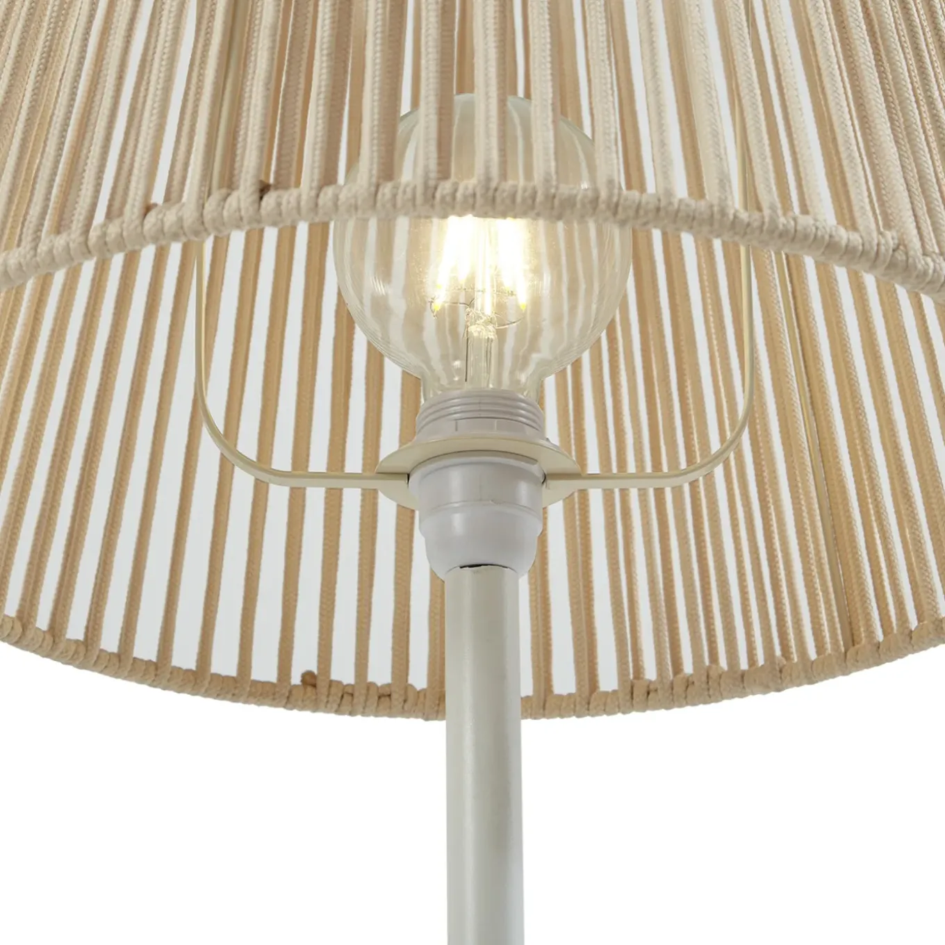 Qazqa Buiten Vloerlamp Wit Met Kap Beige Touw Ip44 - Virginia Jayla