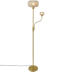Qazqa Design Vloerlamp Messing Met Amber Glas 2-lichts - Brianna
