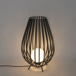 QAZQA Design Vloerlamp Zwart Met Opaal 70 Cm Ip44 - Angela