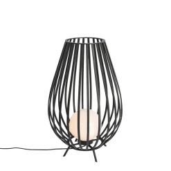 QAZQA Design Vloerlamp Zwart Met Opaal 70 Cm Ip44 - Angela