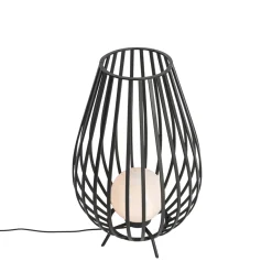 QAZQA Design Vloerlamp Zwart Met Opaal 70 Cm Ip44 - Angela
