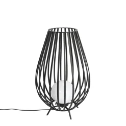 QAZQA Design Vloerlamp Zwart Met Opaal 70 Cm Ip44 - Angela