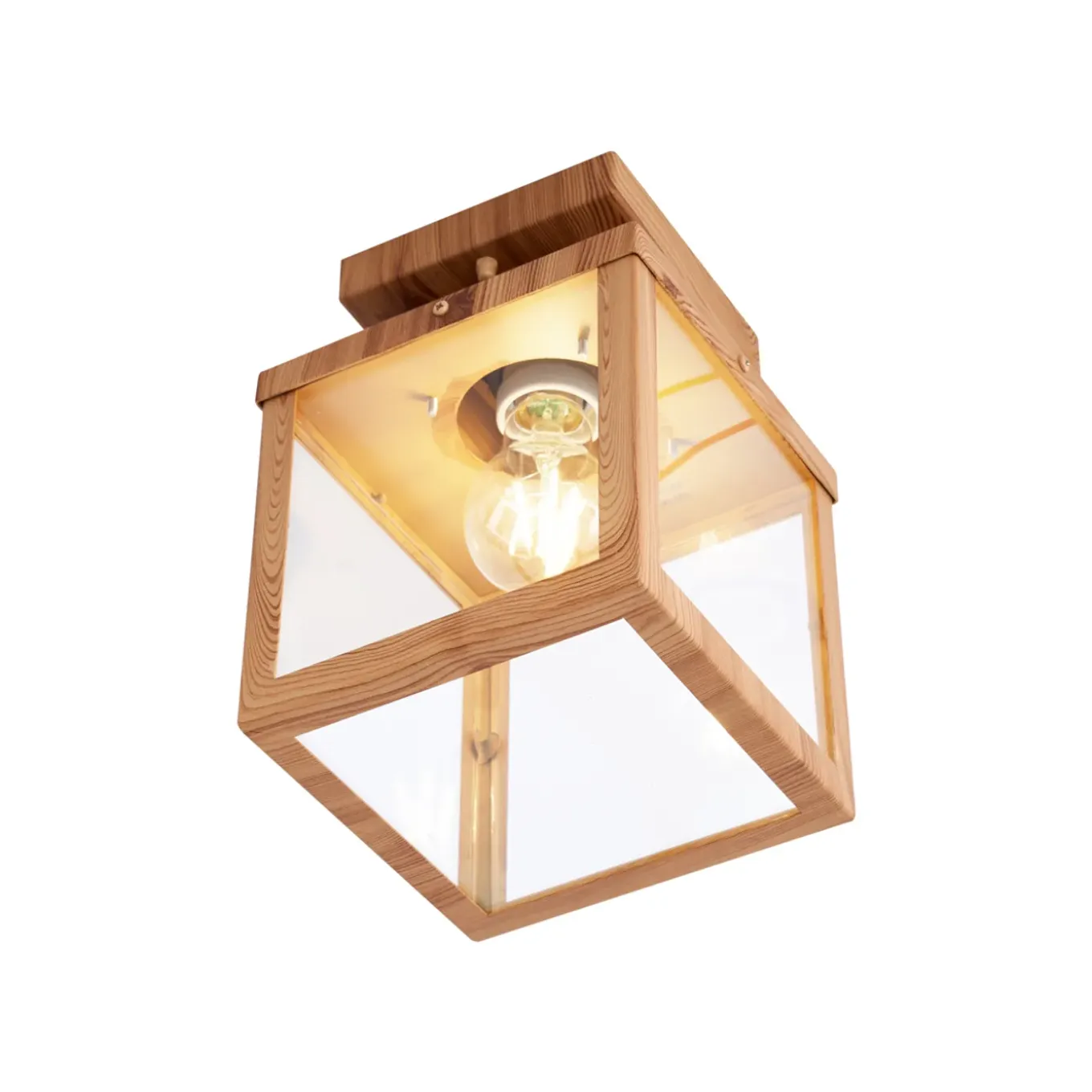 Qazqa Industriële Buitenplafondlamp Hout Met Helder Glas - Rotterdam